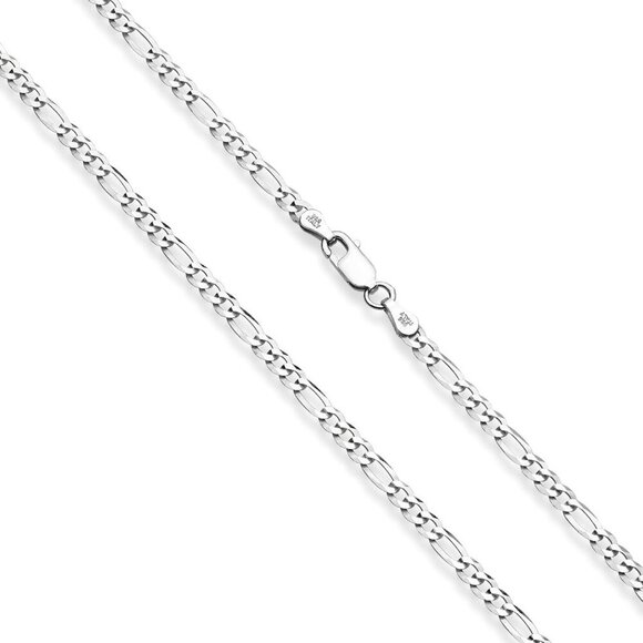 925 Sterling Silver Italian 3mm Diamond-Cut Figaro Link Chain Necklace for Women - Picture 2 of 6